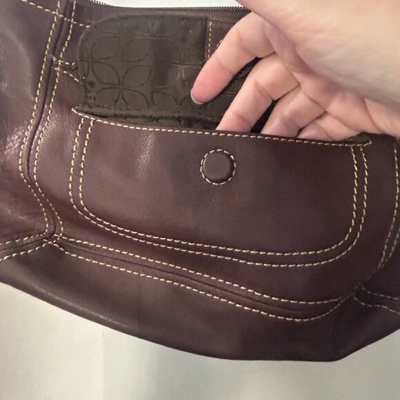 Vintage Fossil Brown Leather Shoulder Boho Bag Purse Silver Key Charm Zip - Picture 9 of 15